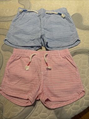 Old Navy Pink & Light Blue Striped Drawstring Shorts - Girls